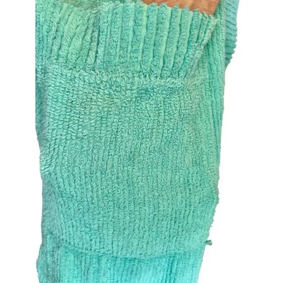 Chenille Button-Front Housecoat 1X Aqua Blue Long Sleeves Dual Pockets VTG READ - Picture 6 of 10